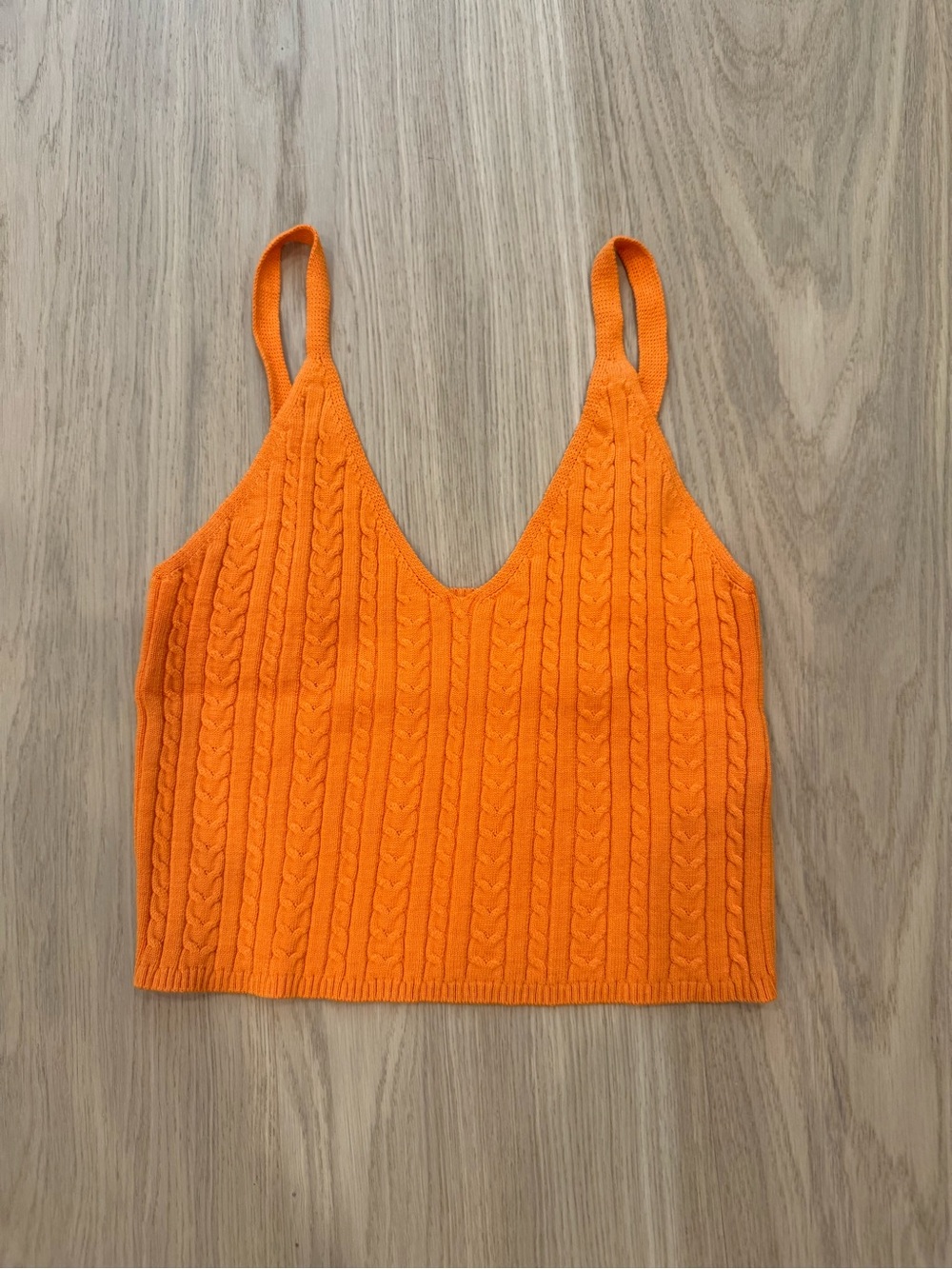 Simons Orange Cable-Knit V-Neck Crop Camisole